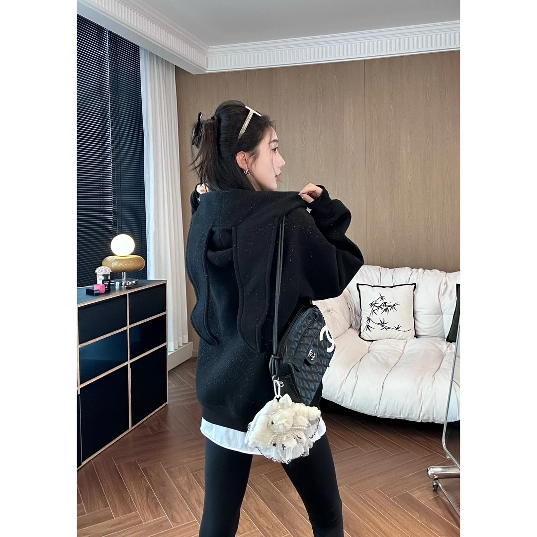 QXQT 理性消费NO退NO换「库洛米耳朵」高克重拉链连帽重工外套T105