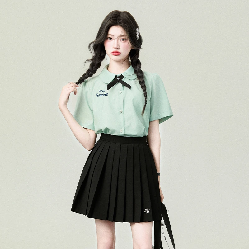 花铃太太【泰式校服】jk制服甜美短袖上衣女薄荷绿衬衫夏季毕业照