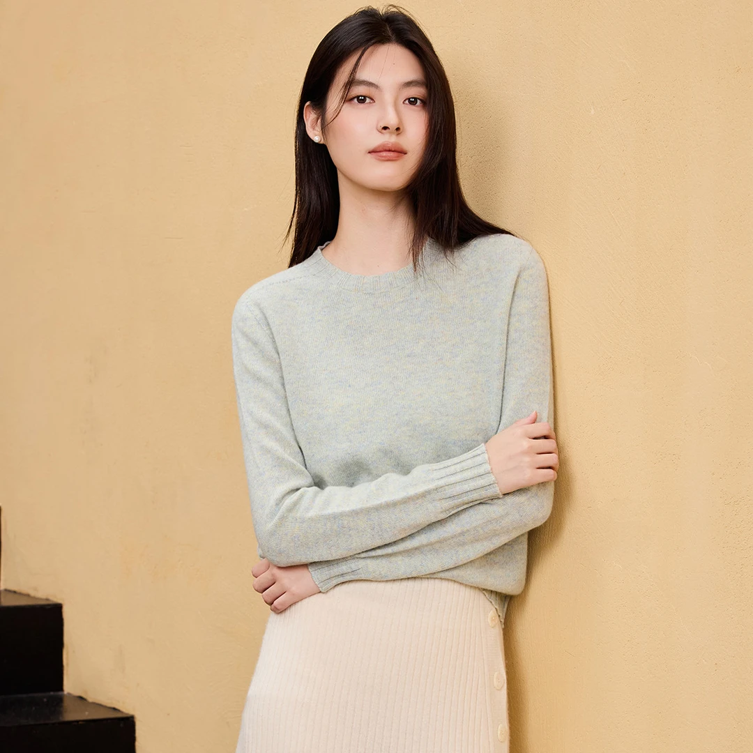 圆领打底休闲纯色毛衣女士羊毛衫