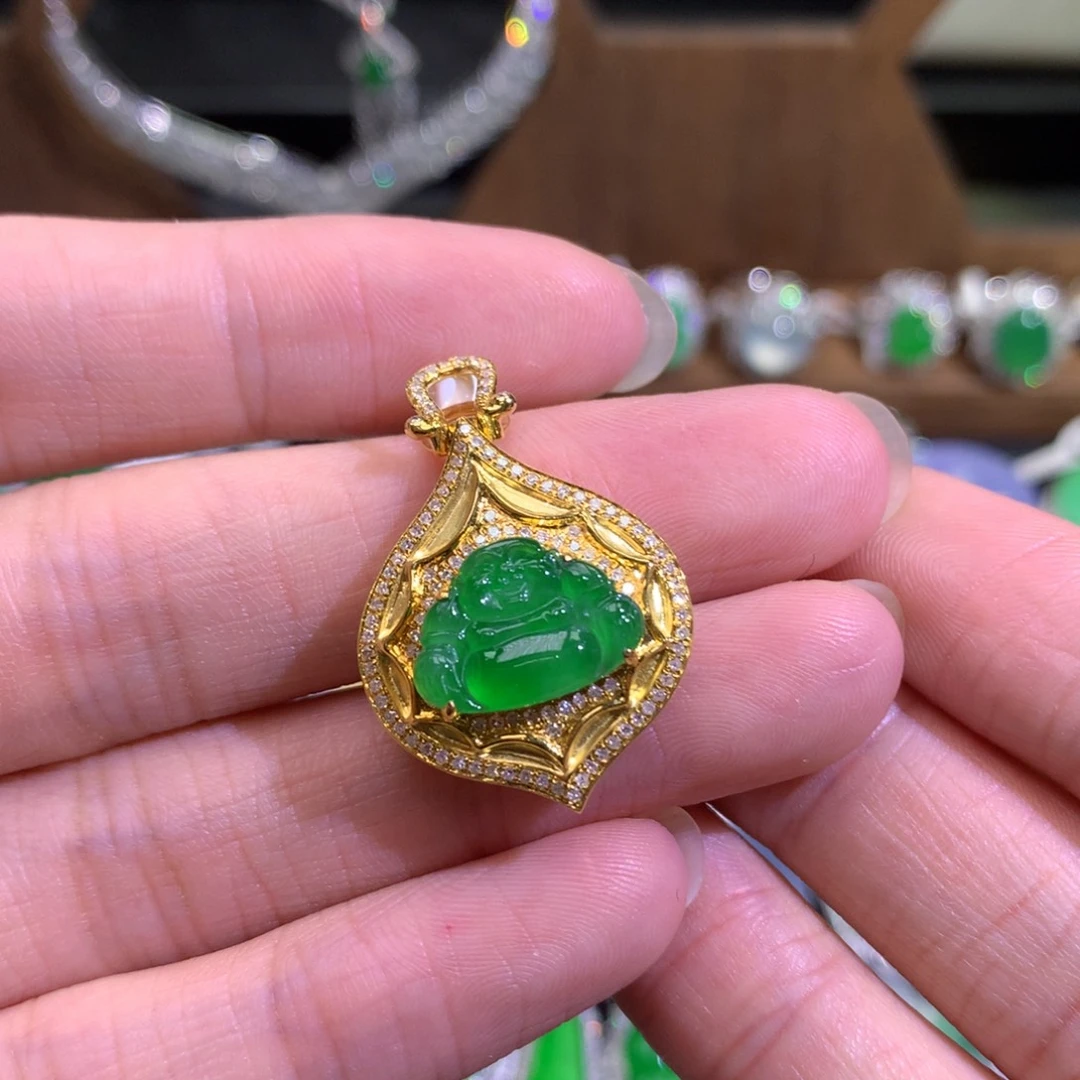翡翠18K金镶嵌吊坠(不含链)