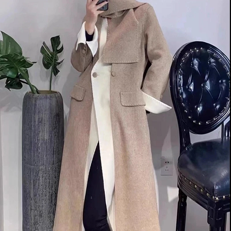 【薇哥内部自营】时尚气质灰白轻奢高级感双面羊毛大衣【2332】