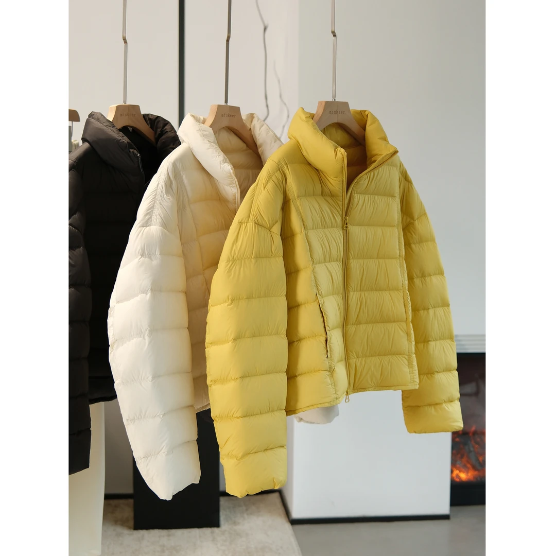 高品质轻便保暖羽绒外套 90白鸭绒排骨羽绒服 小立领茧型短款宽松