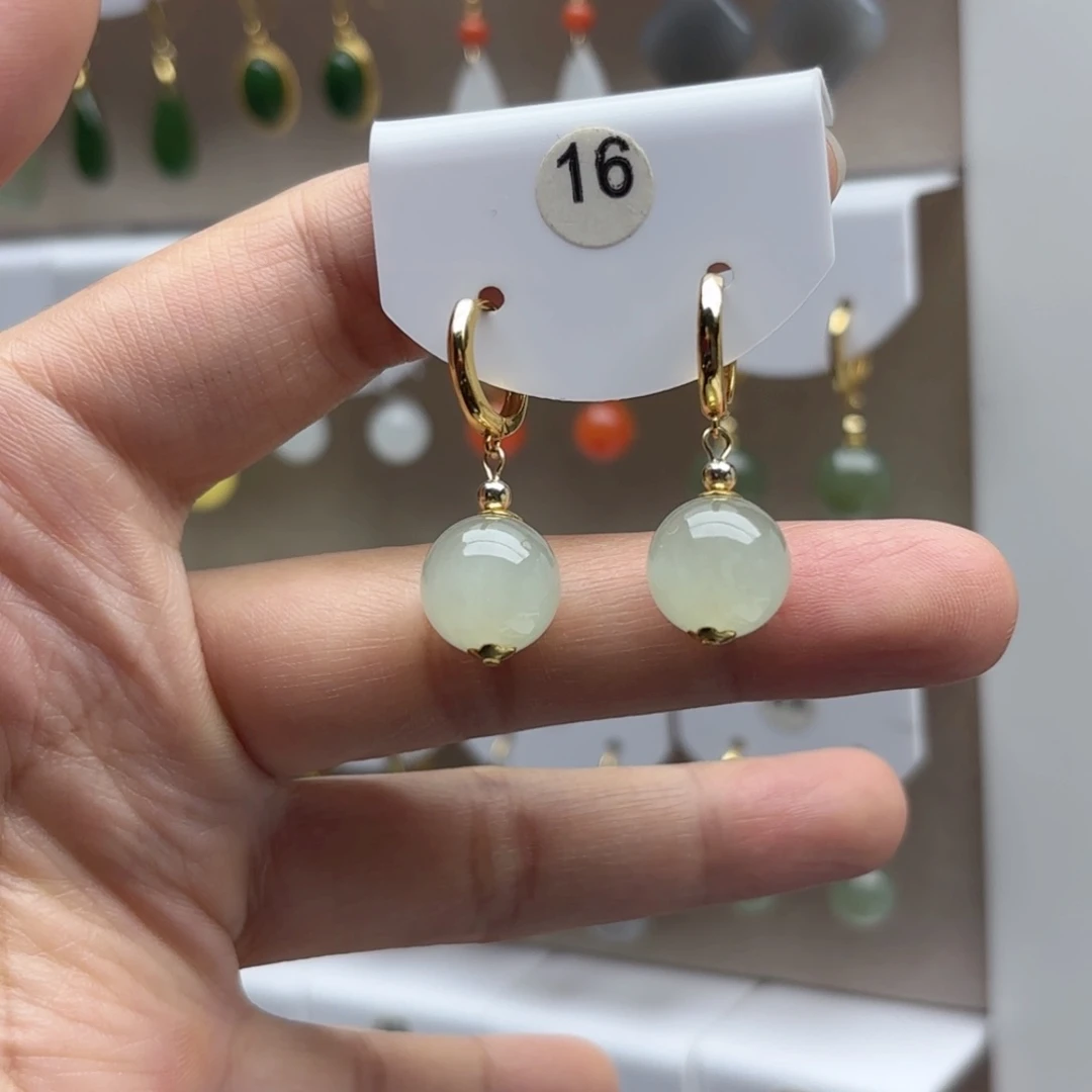 银S925镶嵌和田玉耳饰