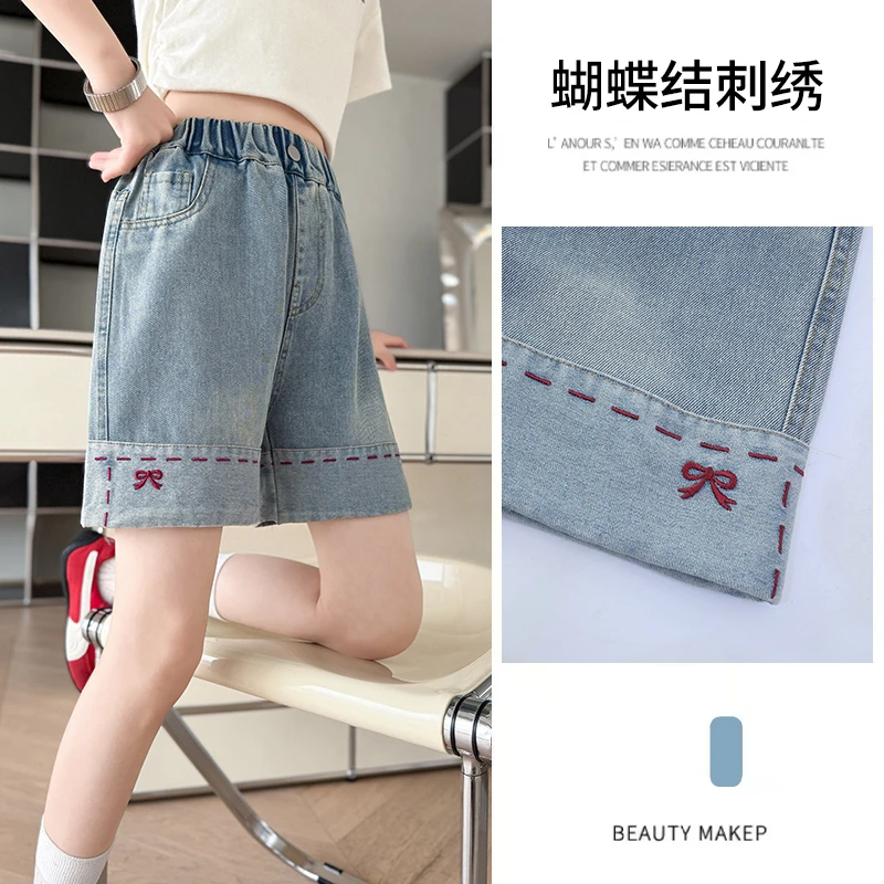 女童牛仔短裤夏季薄款中大童热裤女孩6-12岁洋气刺绣夏装韩版裤子