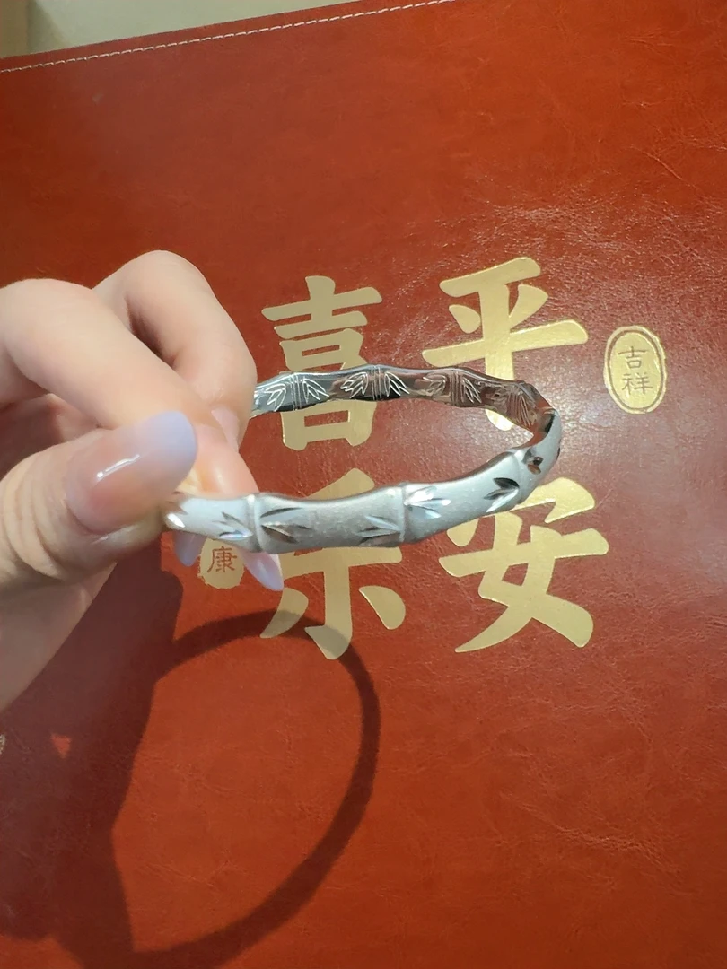 足银手镯 足银手镯 9999竹节暗花开口时尚气质磨砂节节高升银手镯