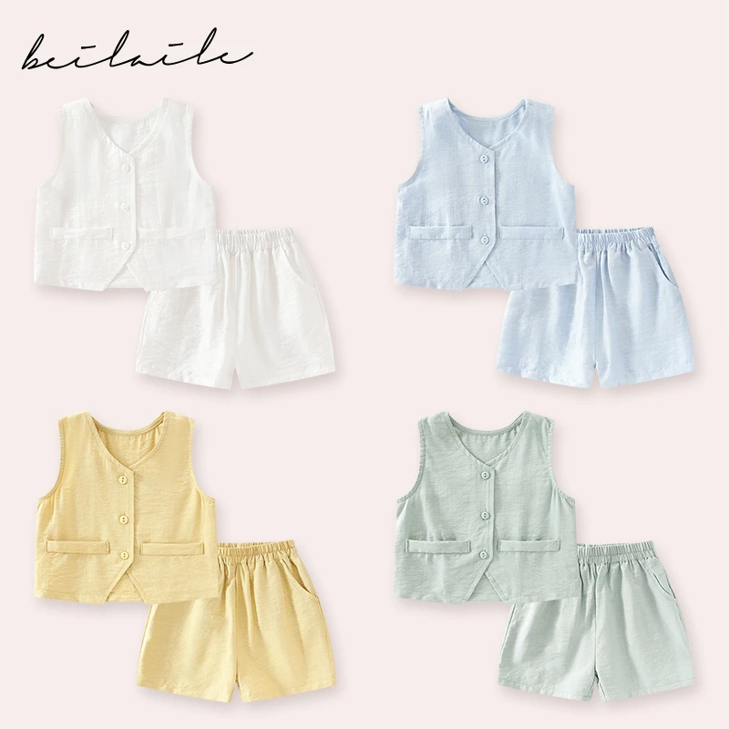 【老钱风休闲短袖套装 小洛妈咪】婴儿装男女童背心套装夏装宝宝C21