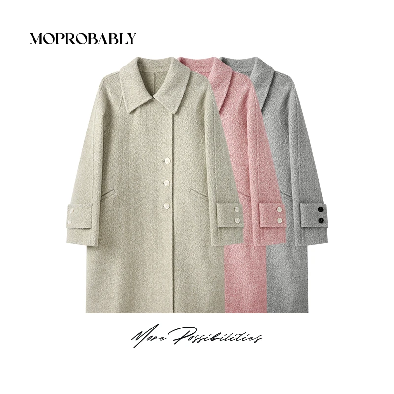 Moprobably李予诺「庆彩」气质时尚百搭长款毛呢大衣外套L4460424