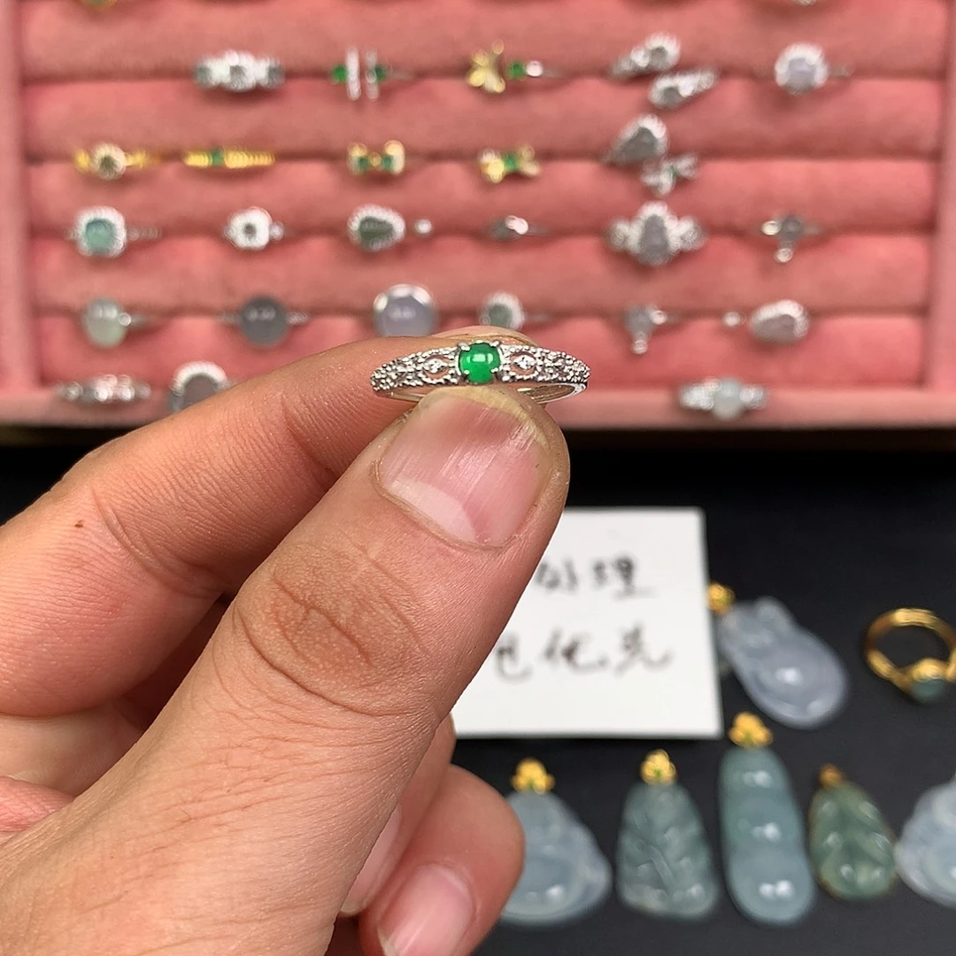 财***尖翡翠银S925镶嵌戒指25