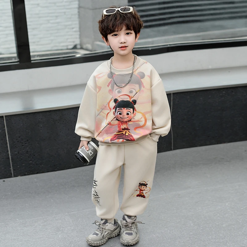 哪吒男童春秋季套装2025新款男孩洋气宝宝网红衣服儿童长袖两件套