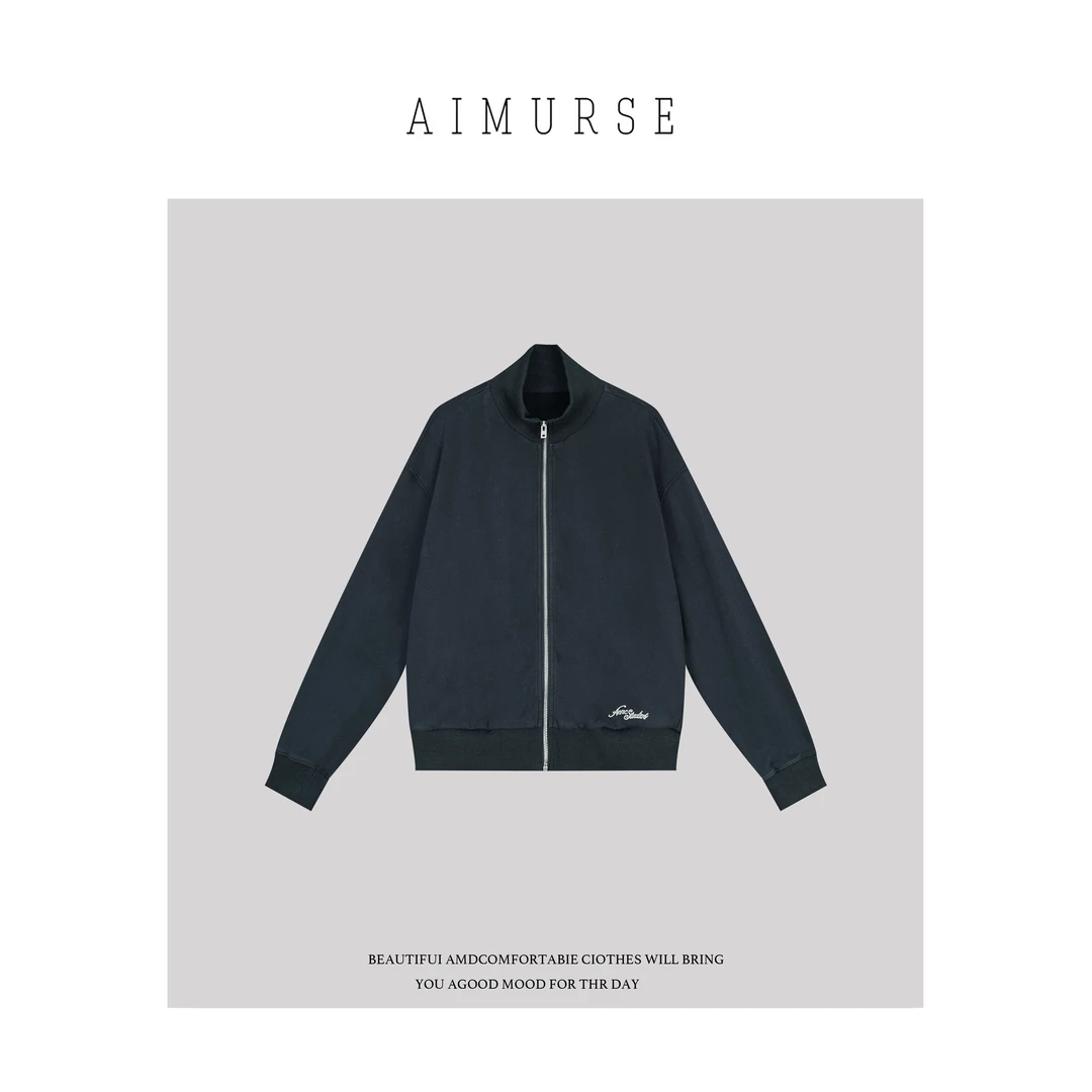 AIMURSE【简调卫衣】小众设计师 拉链纯棉字母刺绣休闲卫衣 AM80009