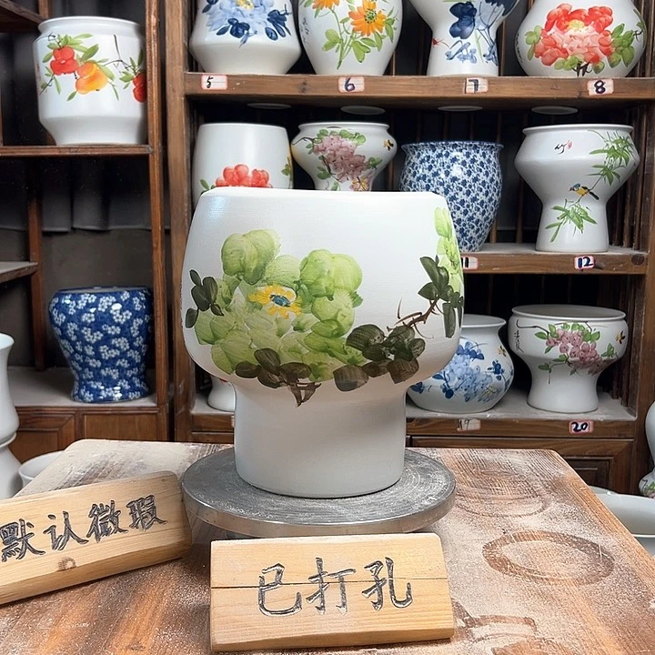 摆件灯笼绿绿绿牡丹新款陶瓷
