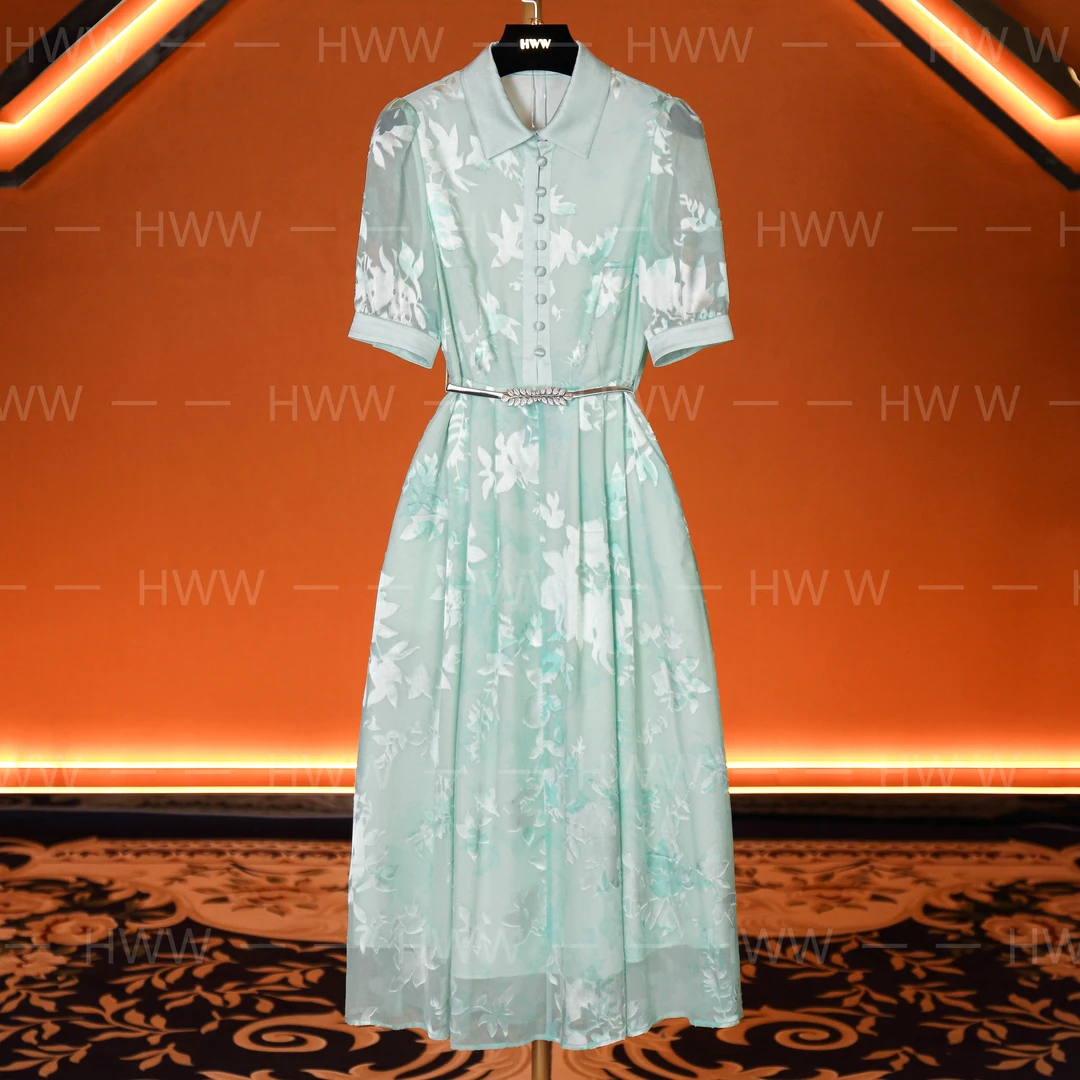 HWW(桑蚕丝)轻奢设计师女装连衣裙修身时尚大气收腰连衣裙HZ7018