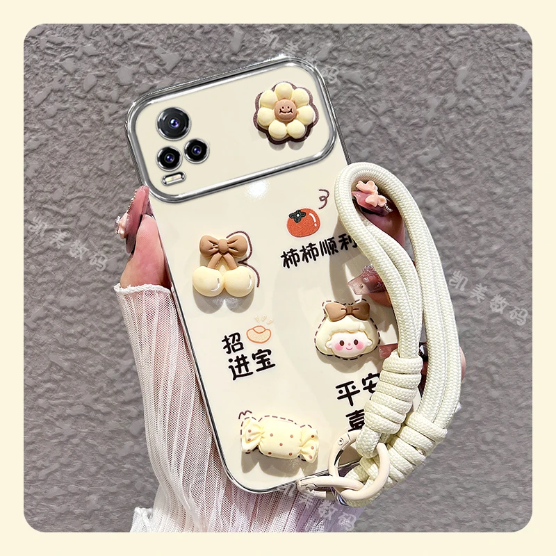 适用vivos7手机壳柿柿顺利大视窗电镀硅胶女款可爱全包防摔保护套