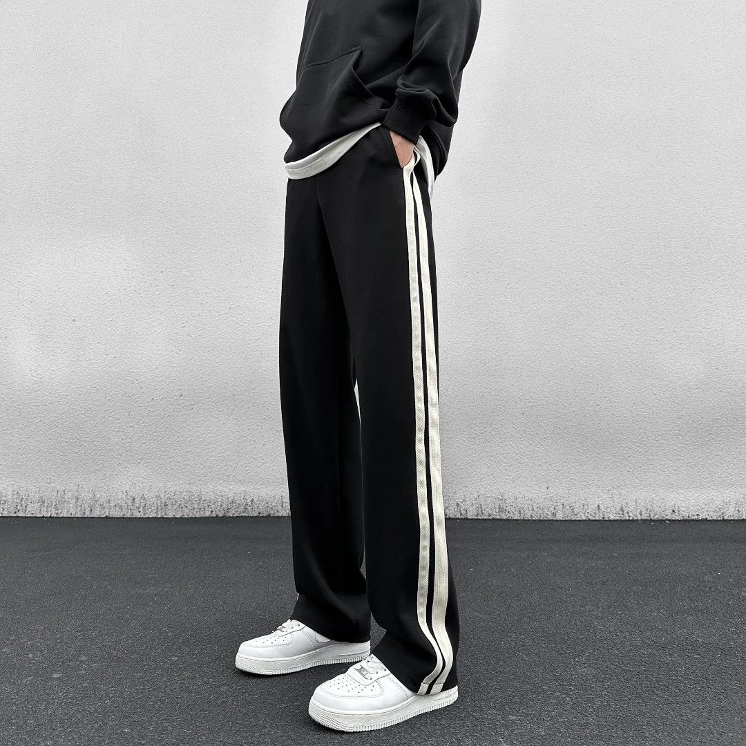 秋冬季ins潮流垂感简约经典高街裤宽松百搭条纹休闲裤运动直筒裤