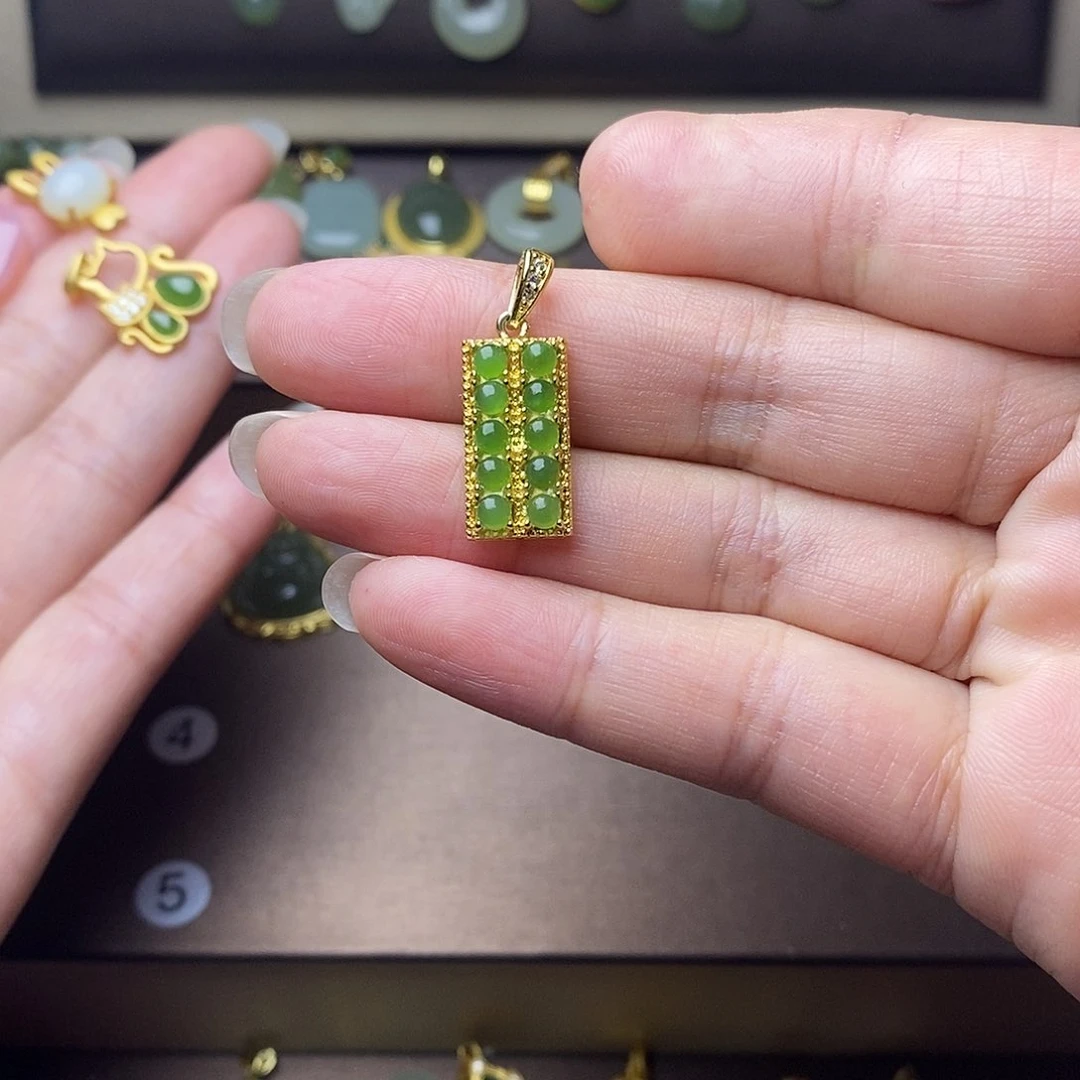 和田玉颈饰银S925镶嵌