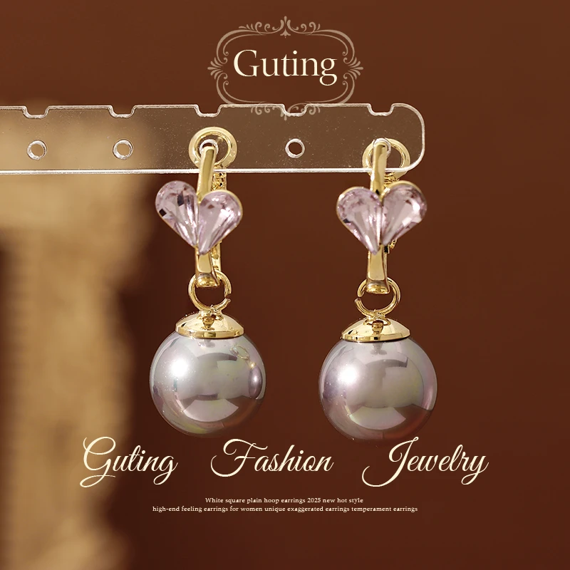 铜合金合成锆石耳饰 21619小众耳环高级紫色珠珠耳饰2025新款耳钉