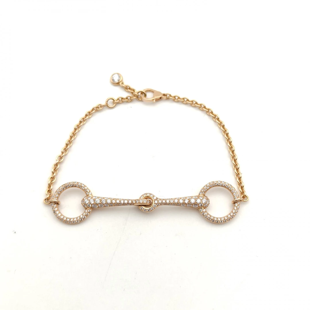 99新 Hermes/爱马仕 小花6欢 18K玫瑰金 满钻 马蹄扣 手链