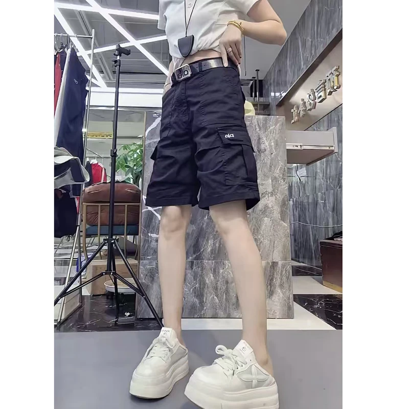 黑色休闲短裤女2025夏季薄款大码宽松外穿洋气百搭五分直筒工装裤