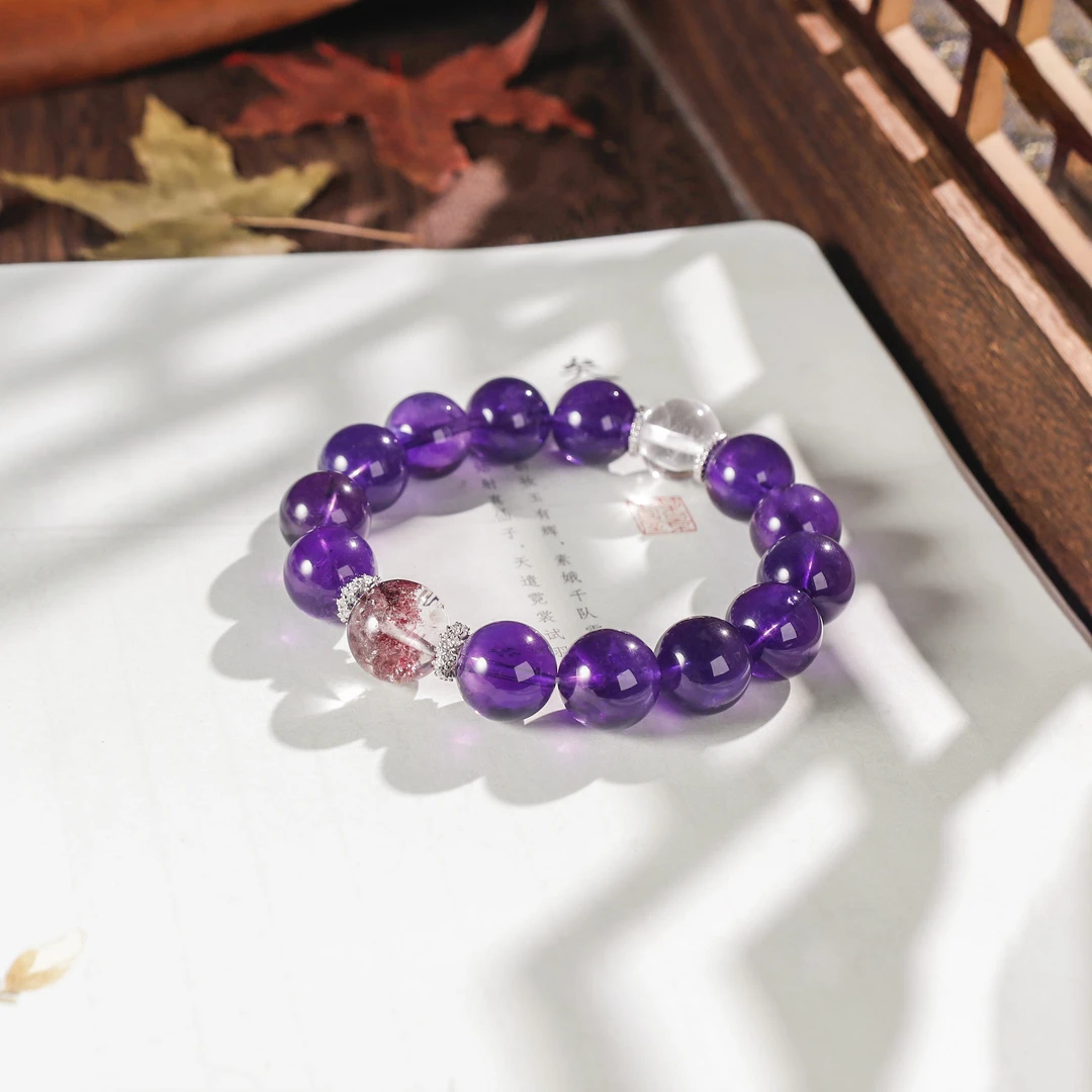 天然紫水晶四季幽灵手链小钻花跑环款设计手串 N243