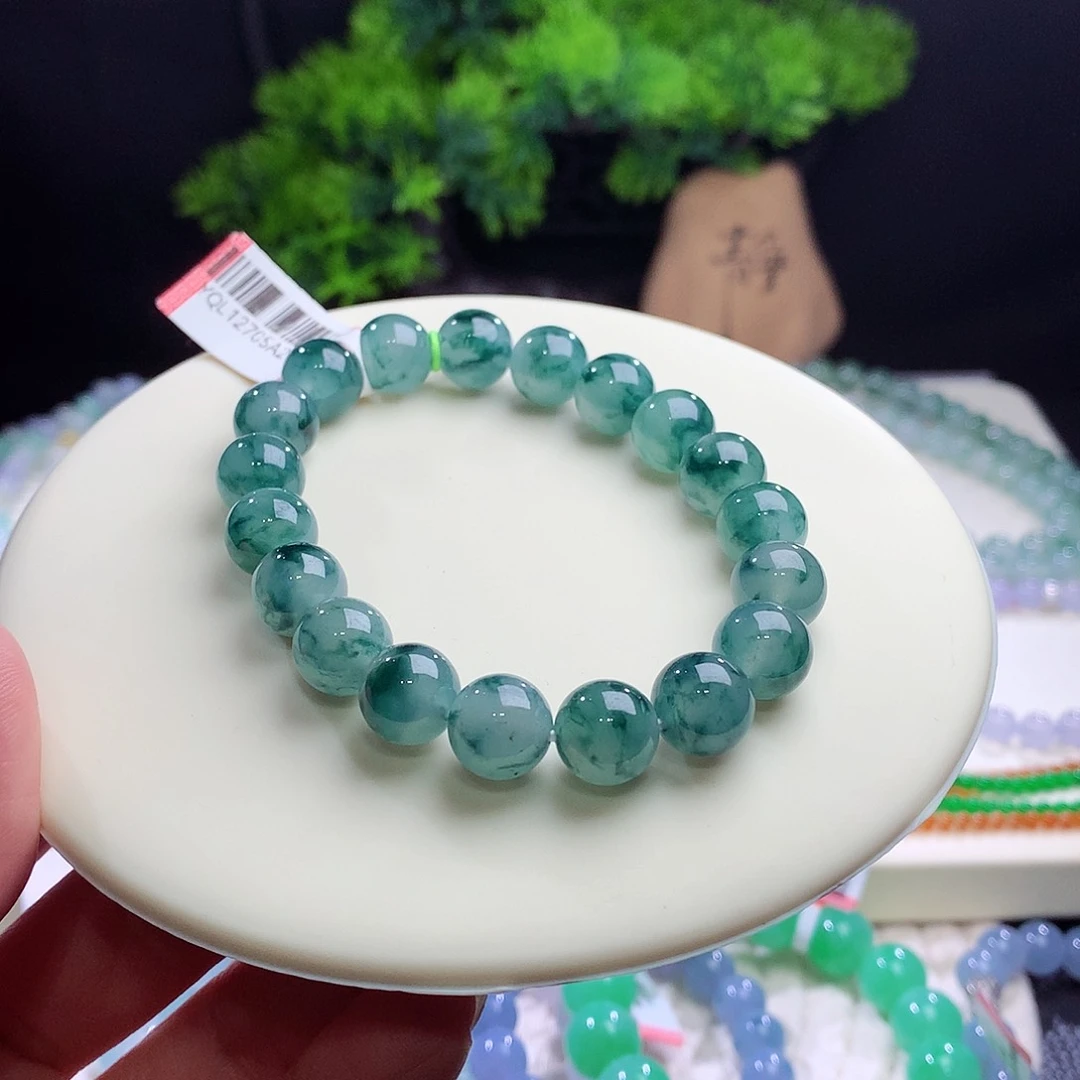 未镶嵌手串翡翠自带青花瓷的艺术魅力！卡10mm水墨丹青