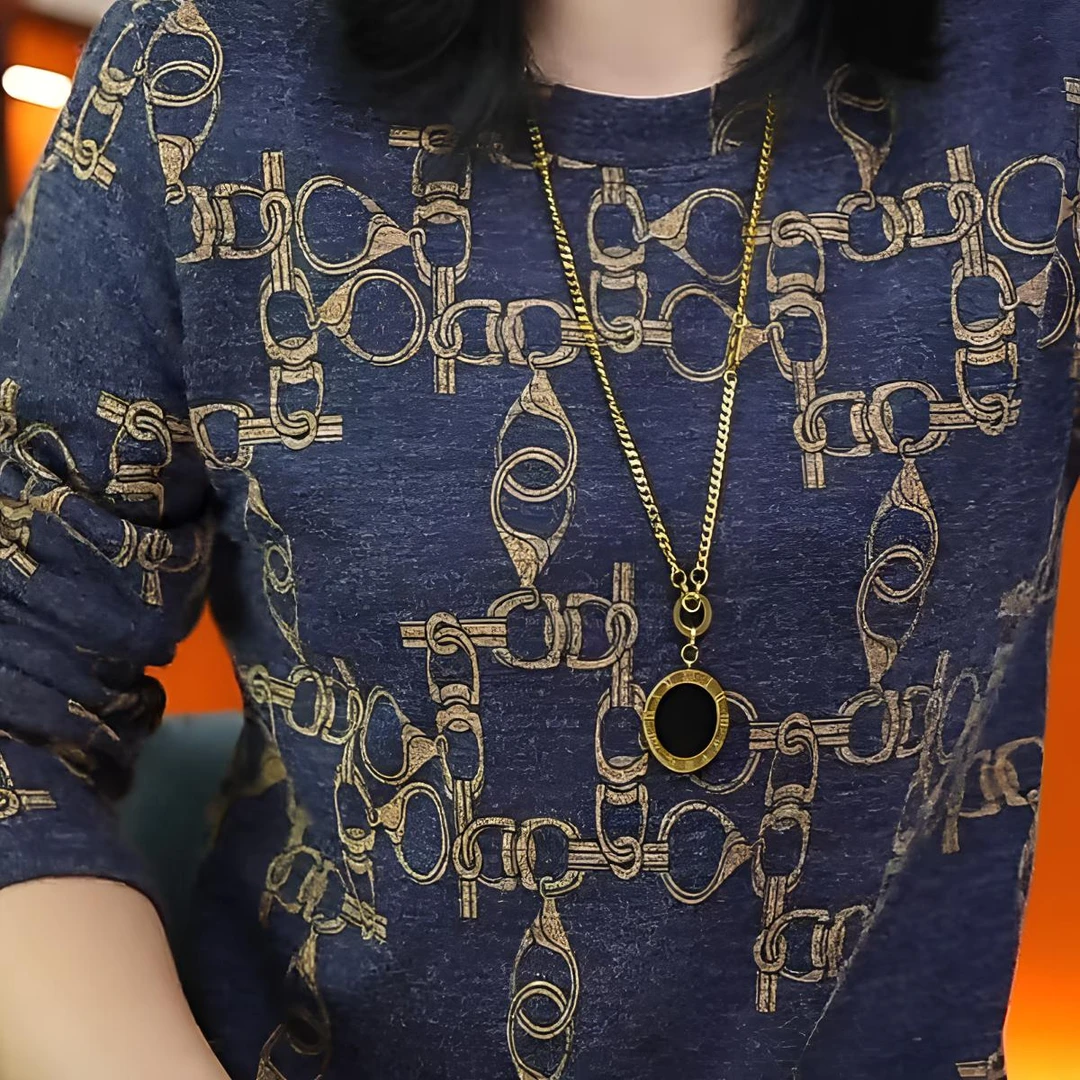 秋冬新款弹力薄绒德绒印花减龄时尚女长袖T恤打底衫上衣显瘦百搭