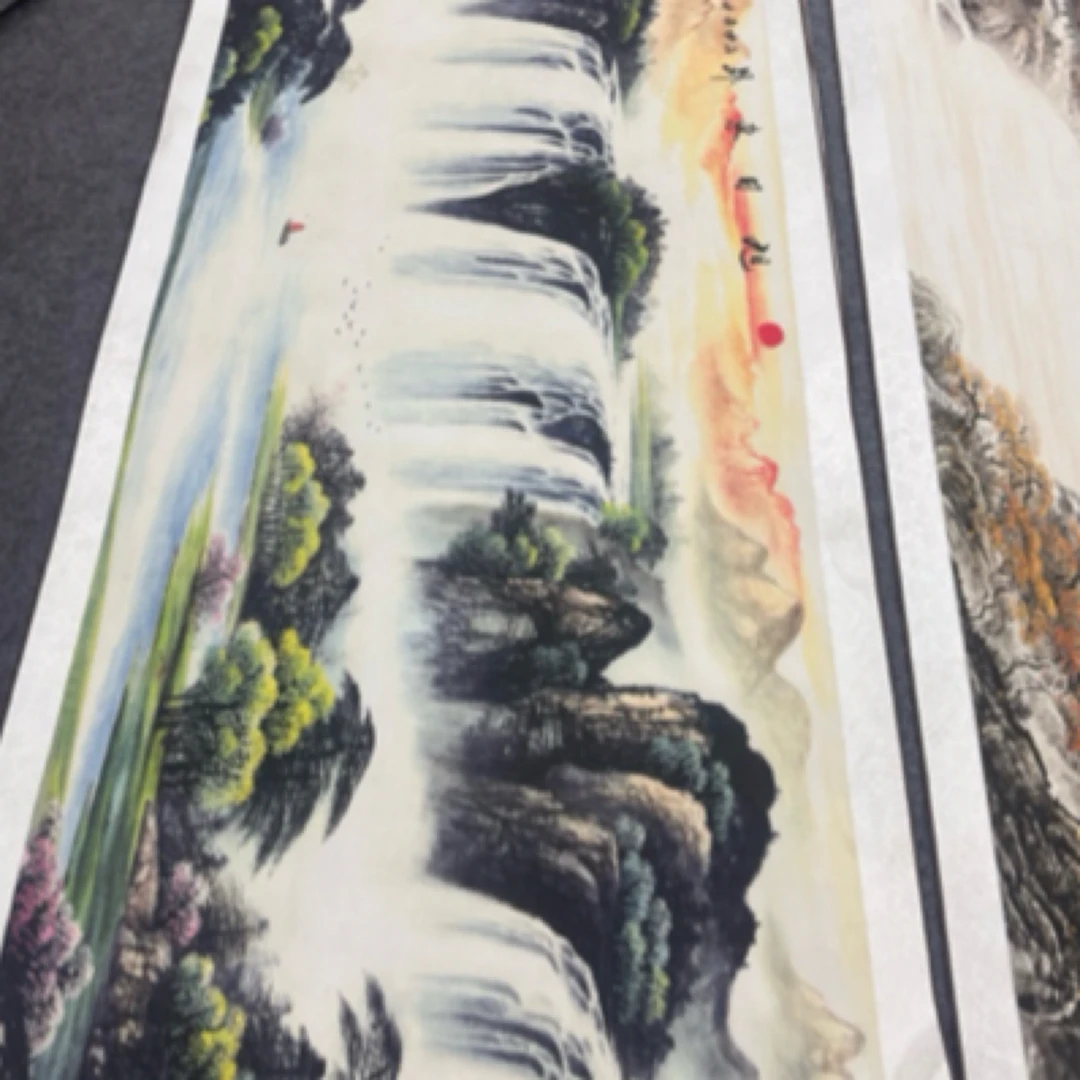 3.2米✖️96厘米旭日东升八方来财山水卷轴挂画