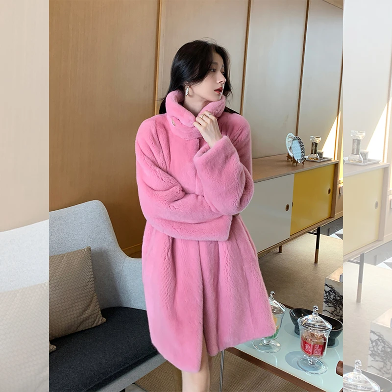 公主家紫标天鹅绒立翻领貂皮大衣整貂气质水貂皮草女外套中长款冬