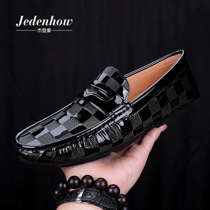 jedenhow/杰登豪英伦高端男士豆豆鞋真皮漆皮休闲一脚蹬乐福鞋