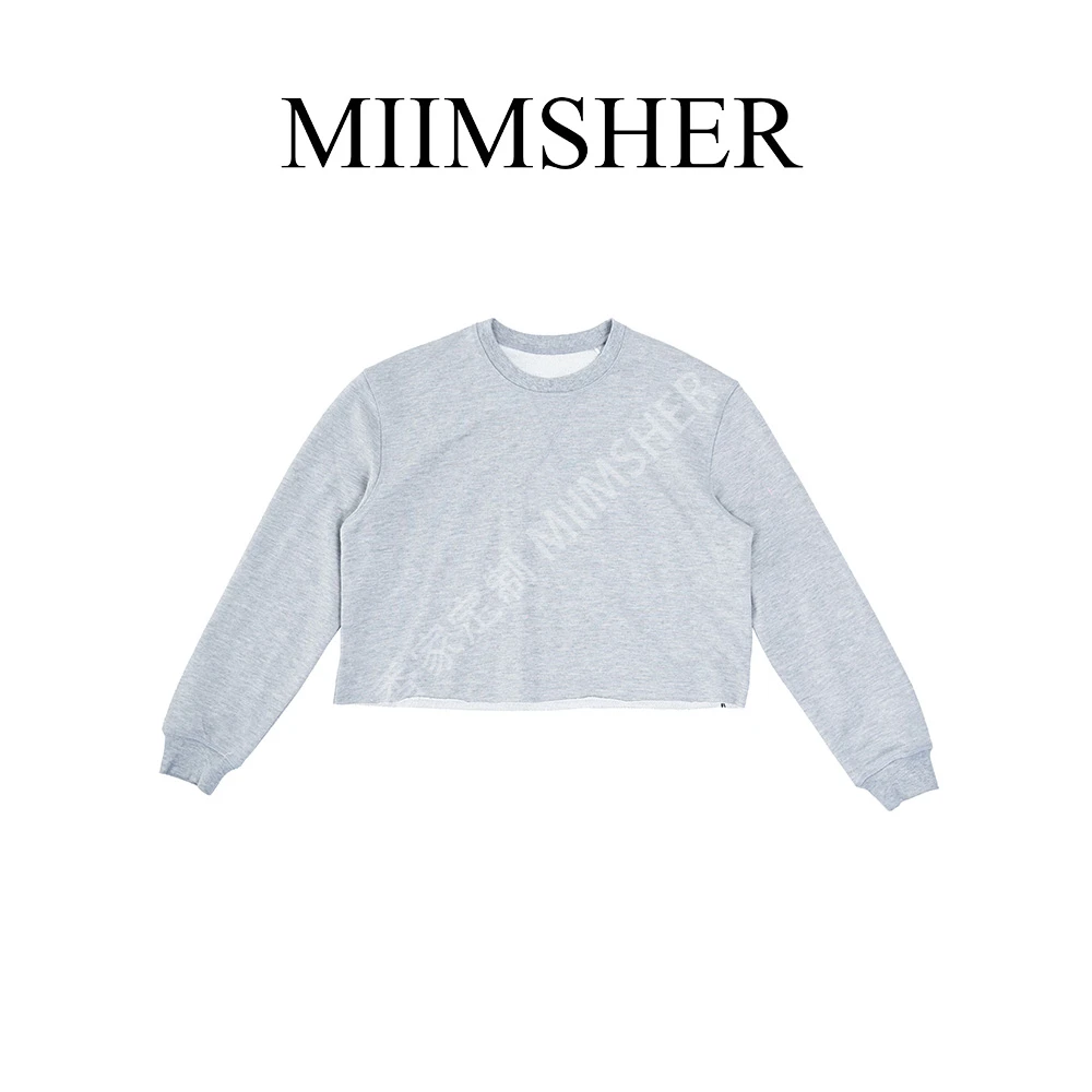 灰色圆领廓形毛边卫衣秋季新款套头外套休闲女MS242062