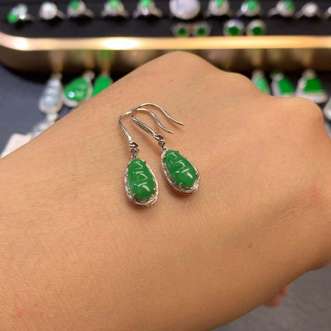 翡翠耳饰18K金镶嵌豆子