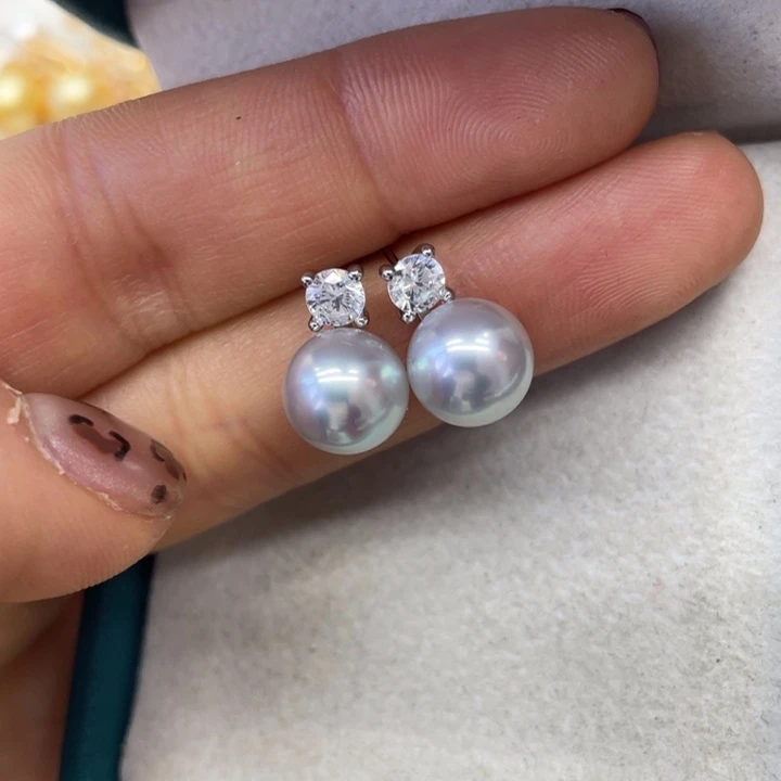 海水珍珠耳饰银S925镶嵌