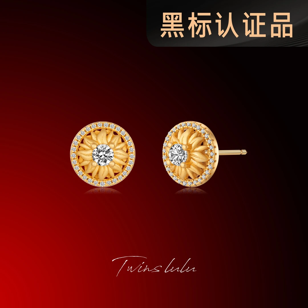 925银合成锆石耳饰 AIAX 925银 镀K金 轻奢圆形花朵耳环TSL1811