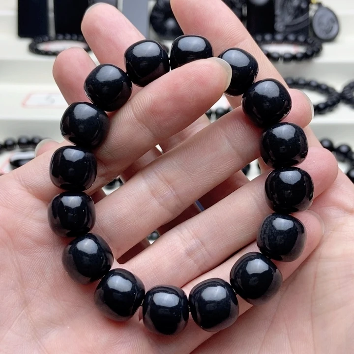 未镶嵌手链和田玉（墨玉）卡14老型高羊脂99+墨