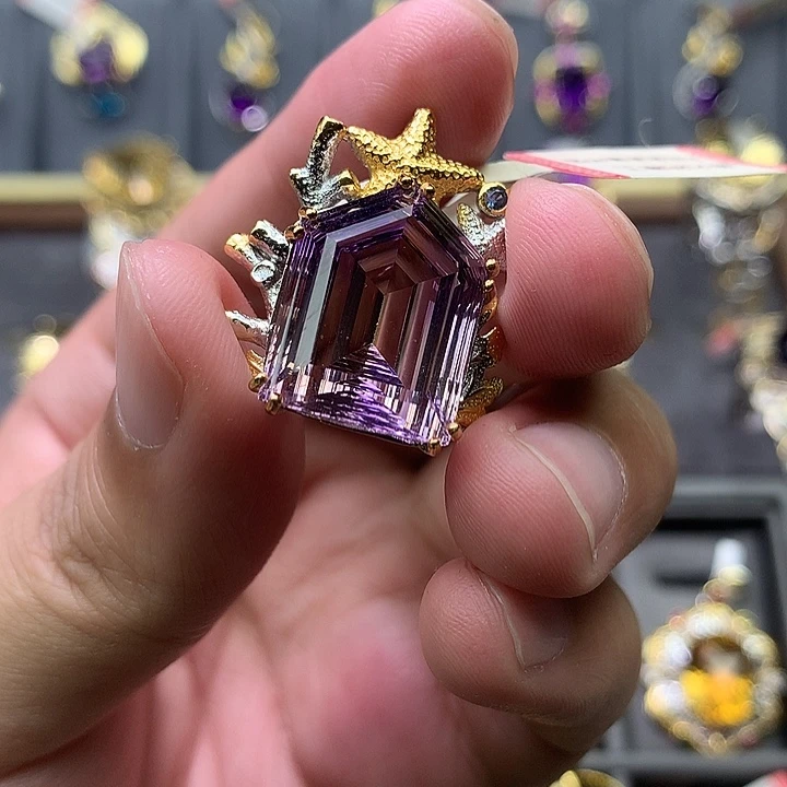 吊坠(不含链)银S925镀金镶嵌水晶