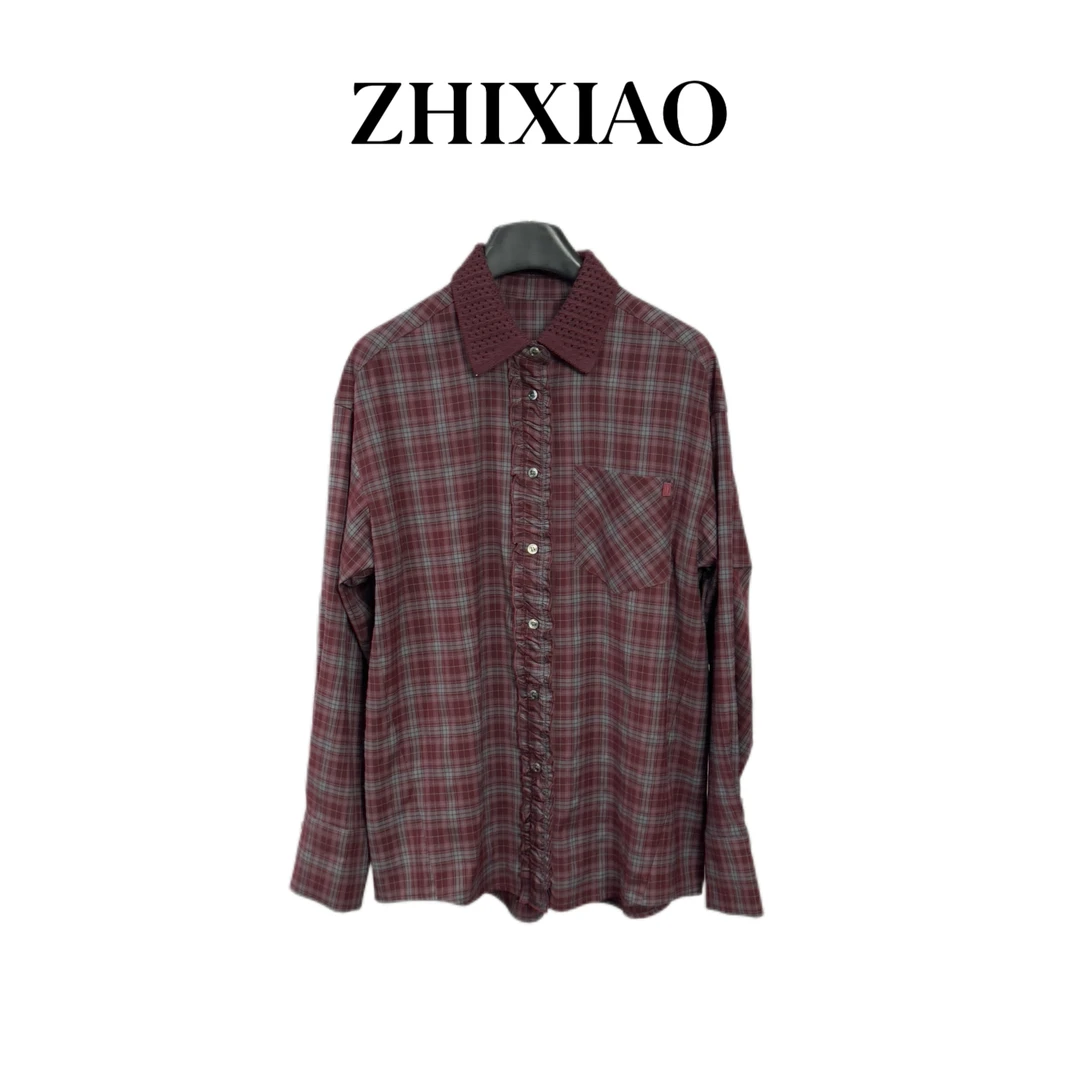 【ZHIXIAO】秋冬新款：门襟花边格子衬衫91537