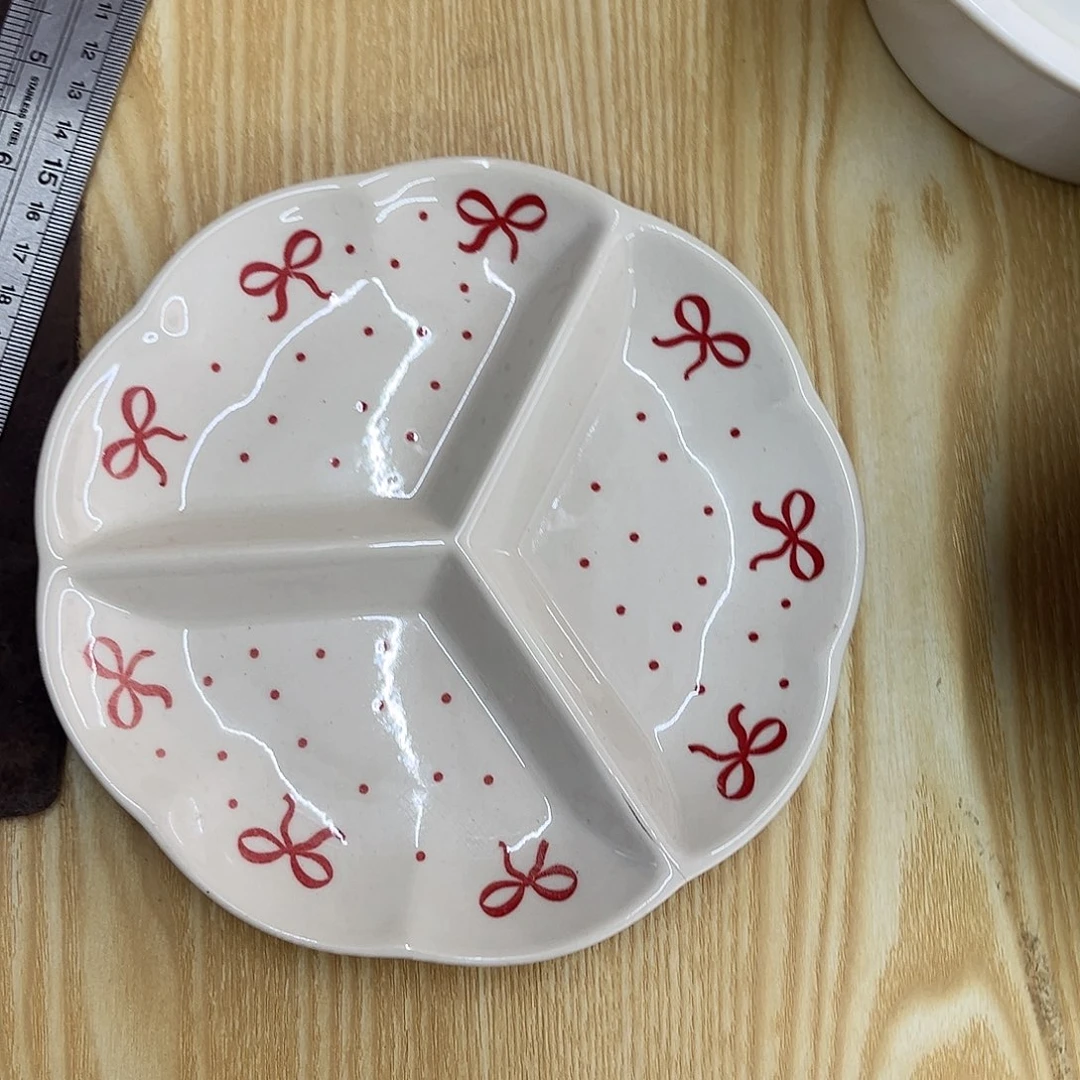 陶瓷蝴蝶结三格点心盘