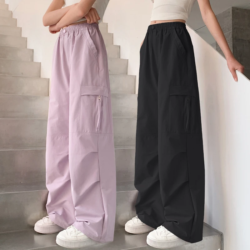 女童裤子春秋新款2025春装季工装胖孩直筒阔腿窄版儿童中大童休闲