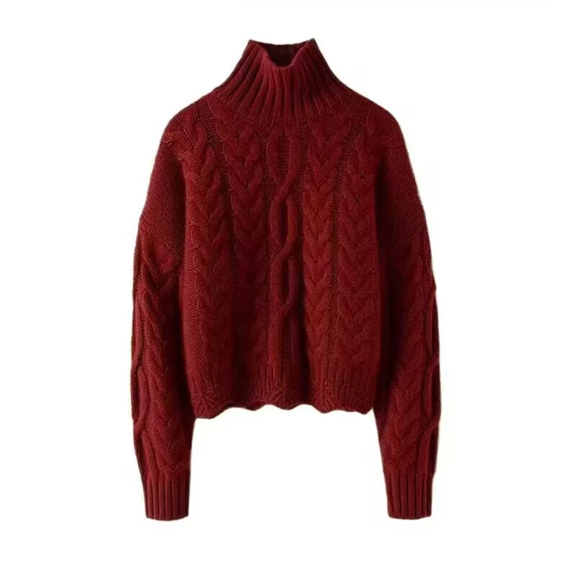 重磅立体绞花加厚慵懒风高领纯羊毛长袖毛衣时尚宽松套头羊毛衫