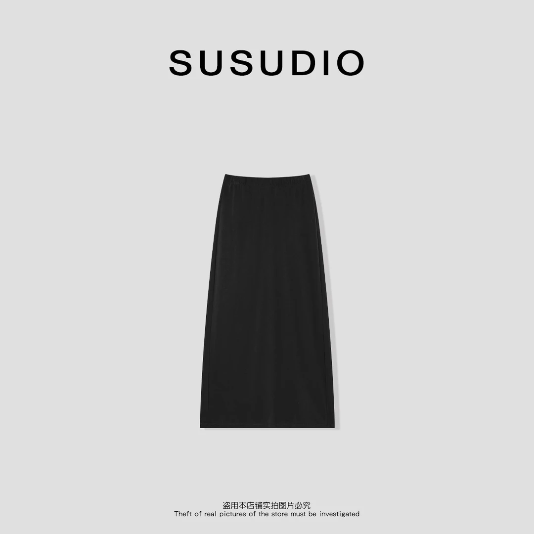 SUSUDIO  春夏高级感高腰时尚舒适松紧腰半身裙40224