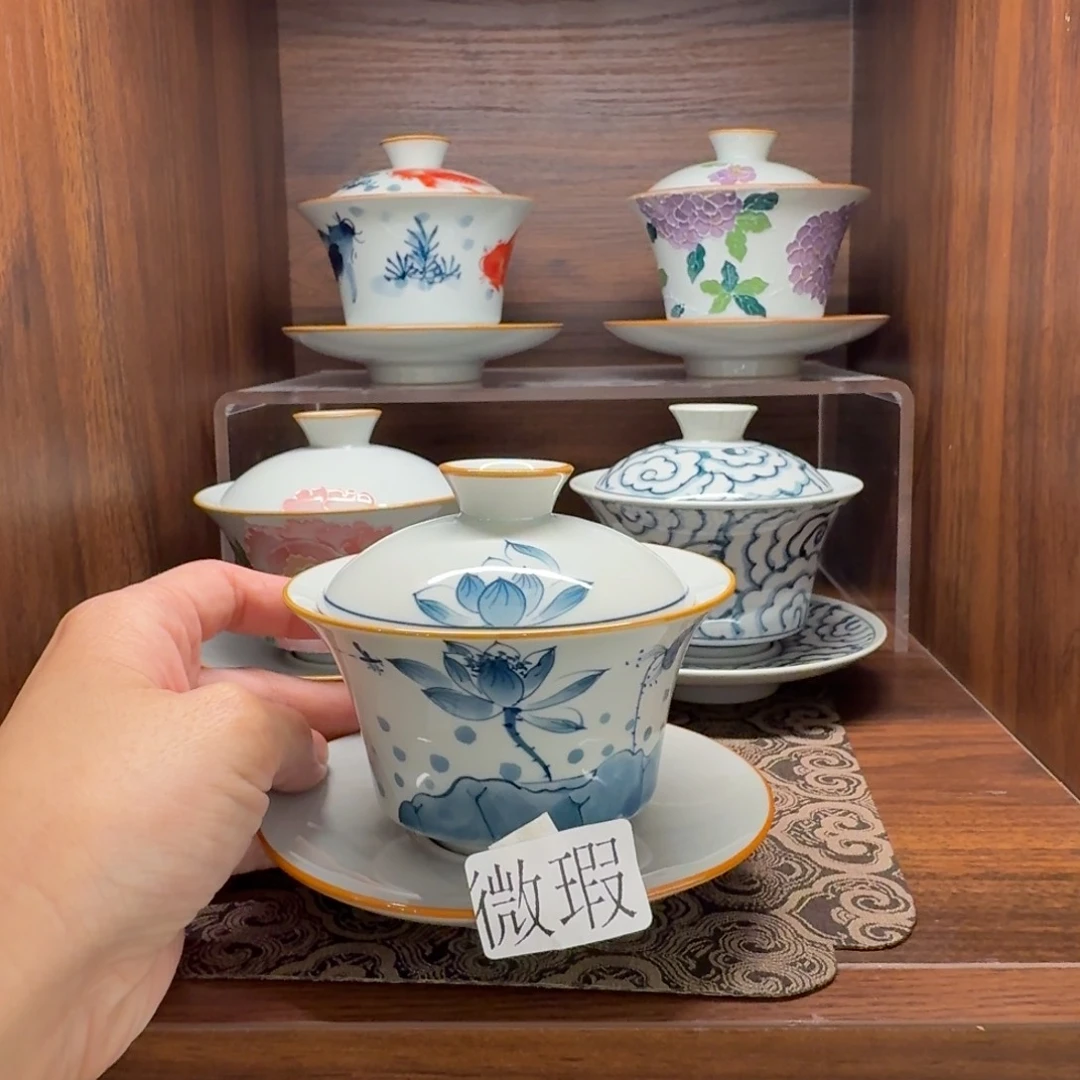 釉下手绘茶具微瑕