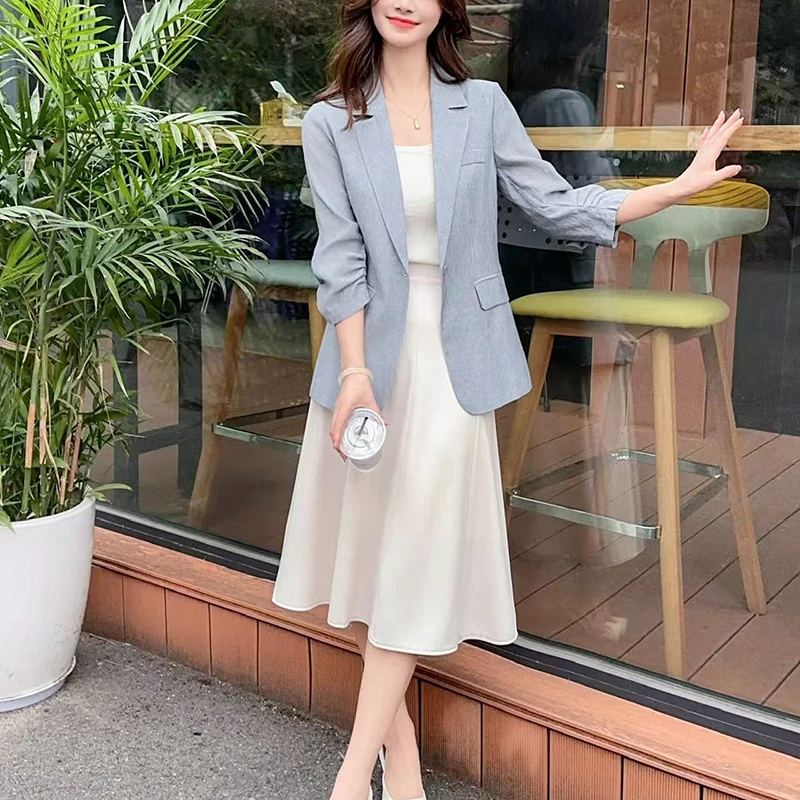 早春法式脏染高质感通勤西装薄外套女036-550005
