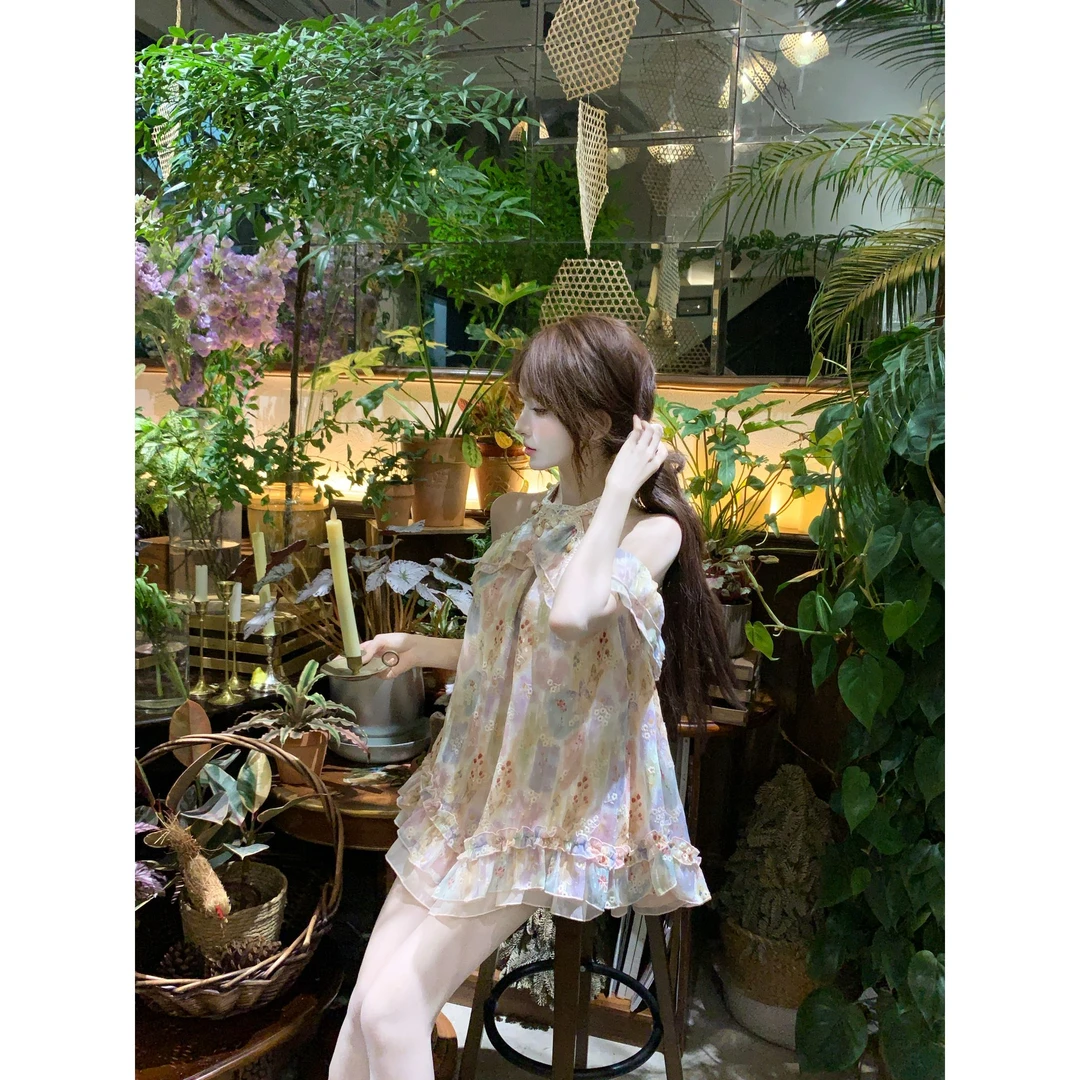 瑞茜·威瑟斯 日落彩虹 夏季纯欲公主风小众设计吊带连衣裙R8290Y
