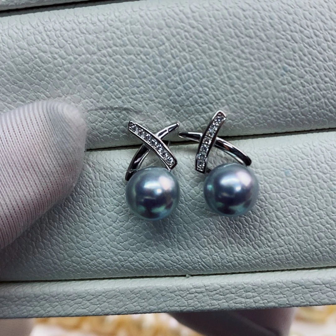 银S925镶嵌耳饰海水珍珠8-9