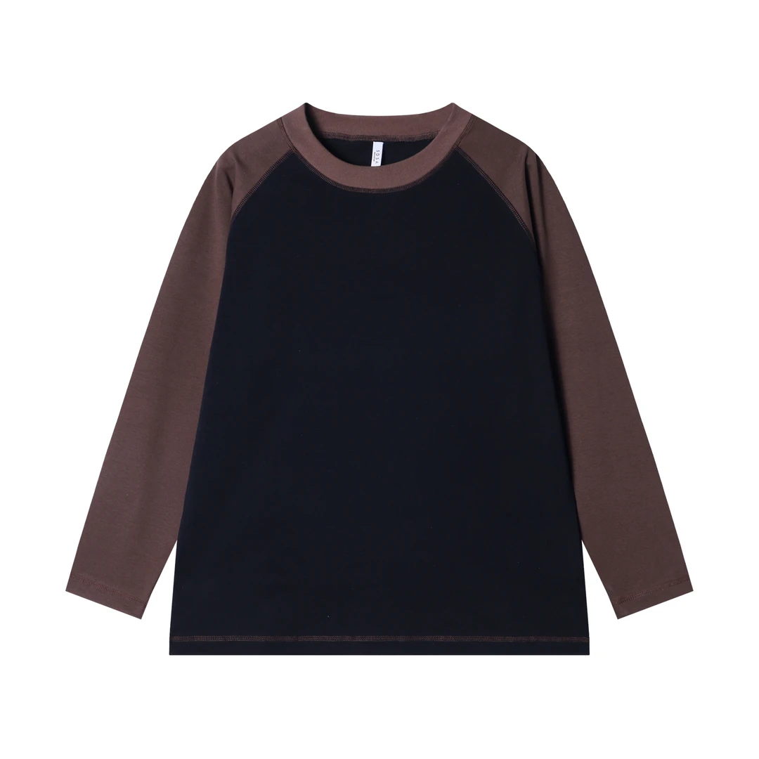 春夏新款时尚个性拼色基础插肩复古潮牌长袖百搭休闲韩版上衣