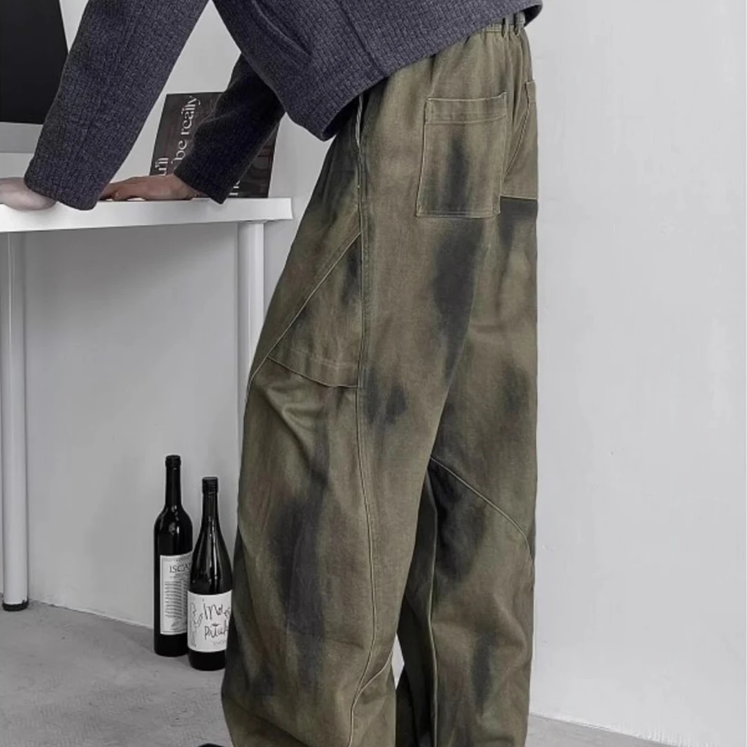 潮牌男春秋美式水洗工装裤男美拉德复古直筒大口袋阔腿休闲裤