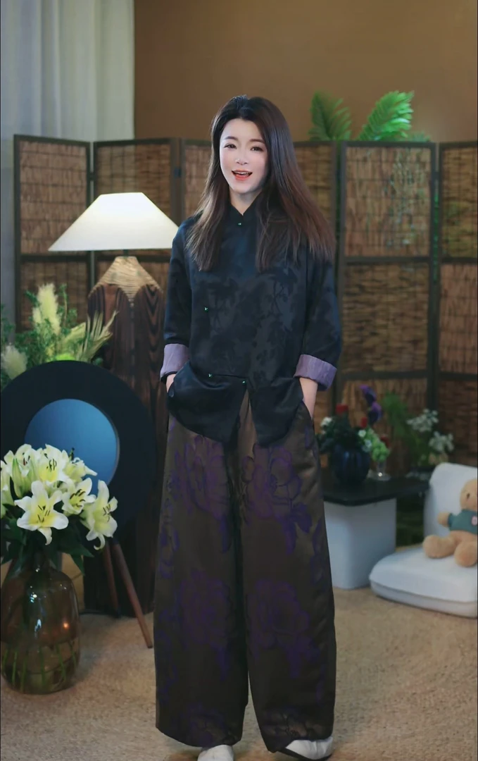 杯子家《紫气东来花苞蚕丝棉长裤》秋冬保暖加厚柔软亲肤透气休闲裤