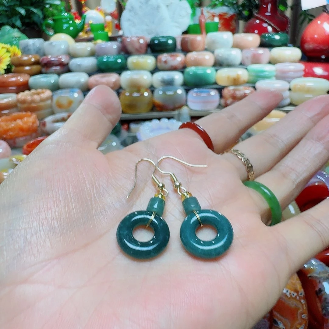 老***砖银S925镶嵌翡翠耳饰