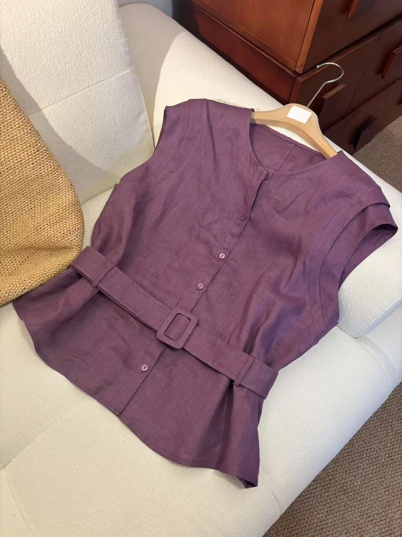 TZ现货【轻氧夏天】高定法式不规则高级感无袖衬衫韩版百搭夏59348