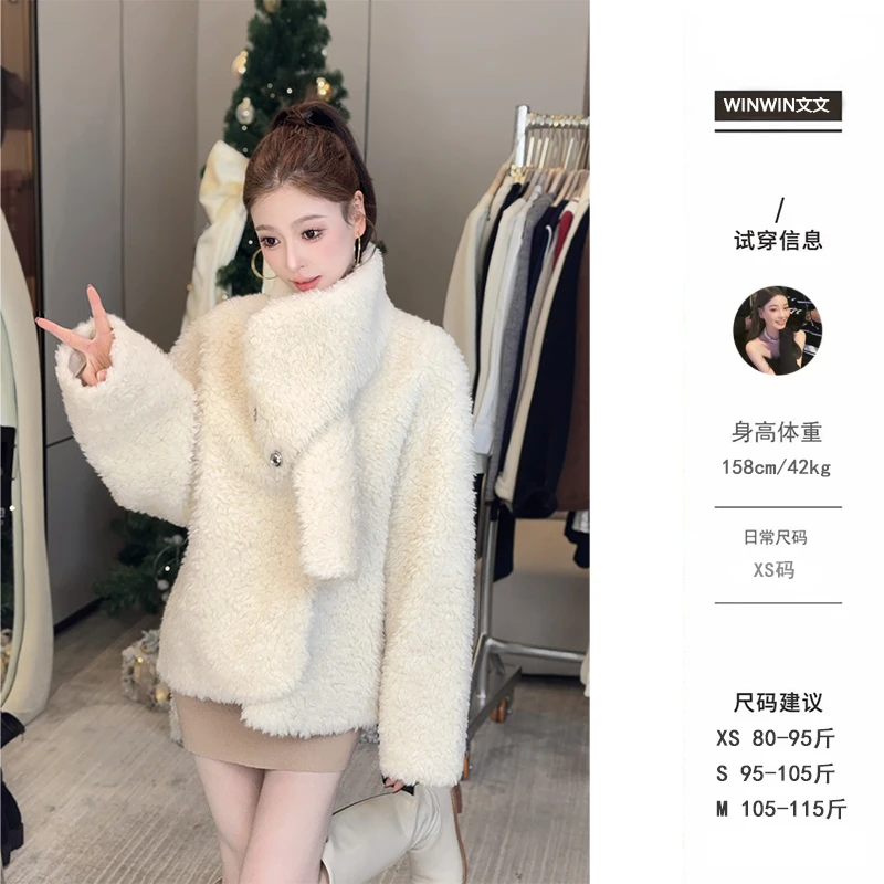 文文私服 秋冬百搭宽松短款毛绒加厚保暖设计感时尚外套Q4WT3020A