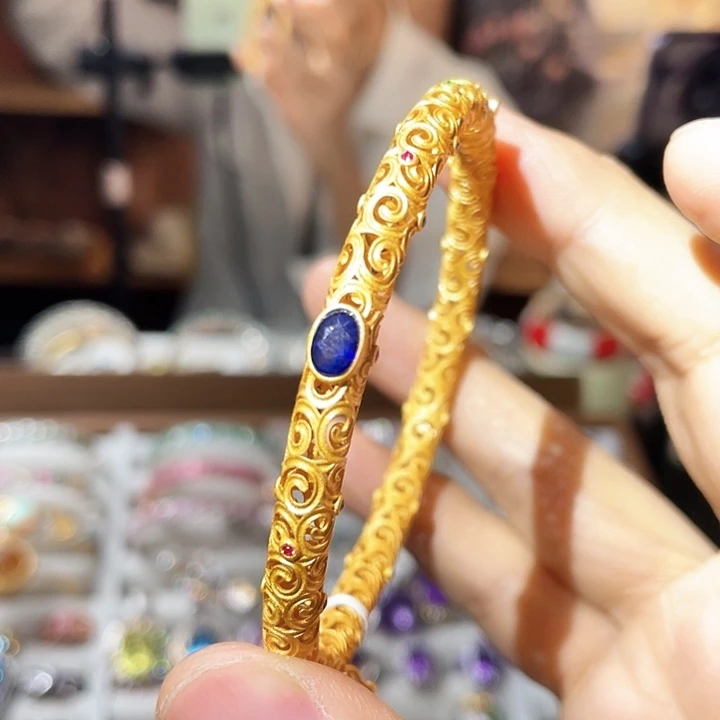 蓝宝石手镯银S925镶嵌